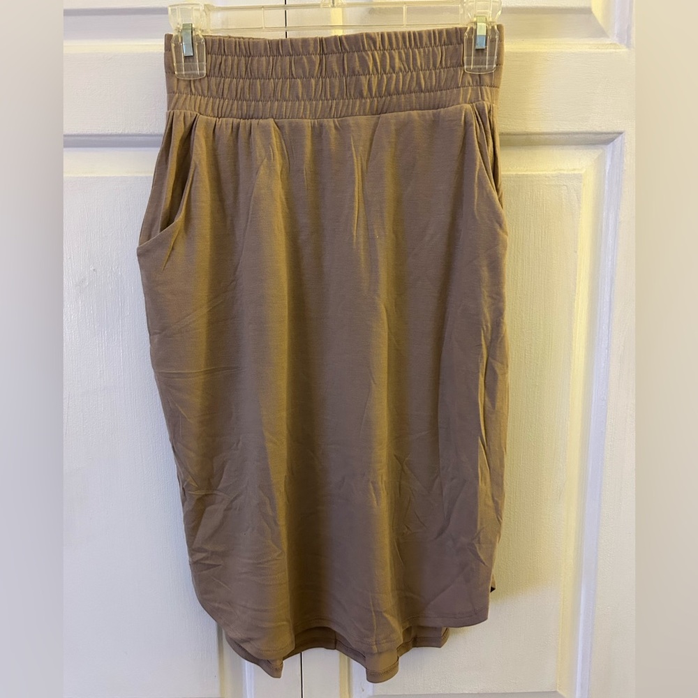 Casual Elastic Waist Skirt - Tan